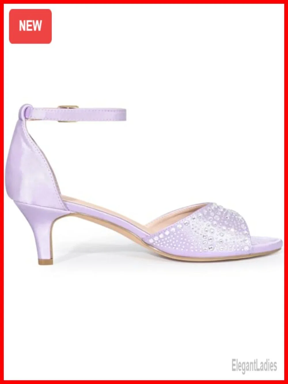 Rhinestone Satin Open Toe Ankle Strap Kitten Heel Sandals